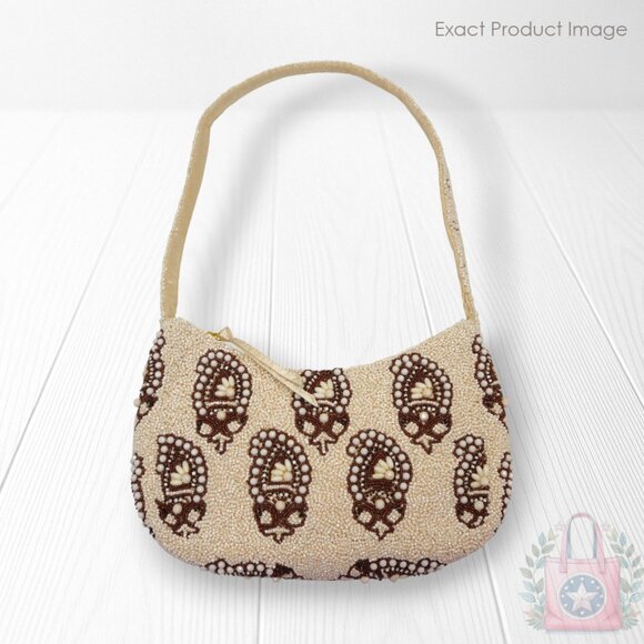 ❤️ vera bradley Paisley Cottage Cream Beaded Roxbury Shoulder Bag Ivory Brown - Picture 2 of 8